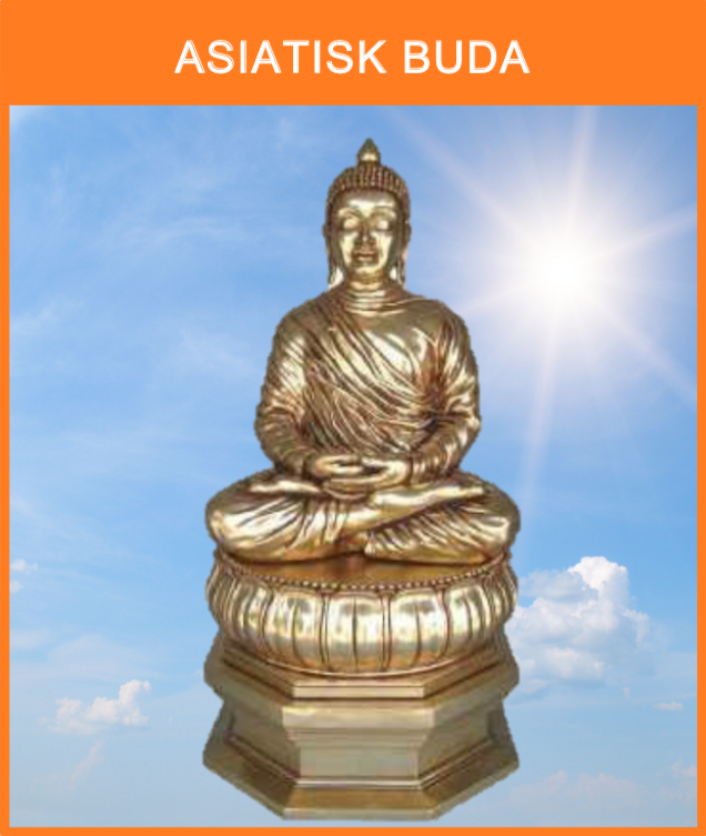 Asiatisk siddende Buda i guld, som findes i templer i helse asien.
Størrelse: 125 cm. høj