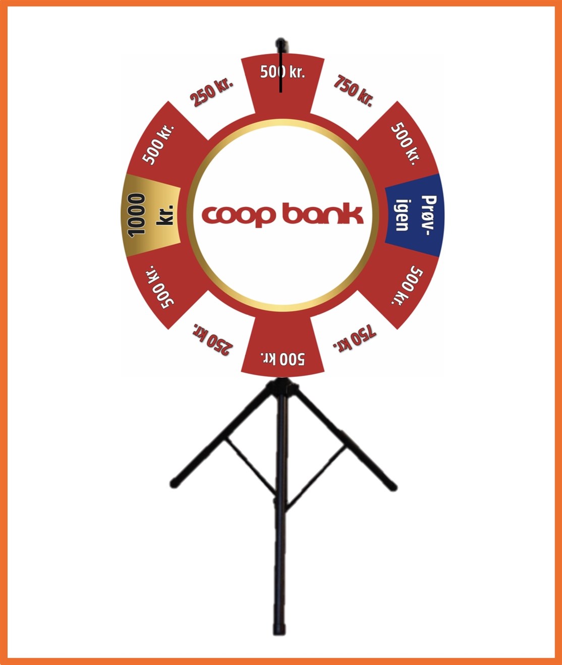 90 cm. Lykkehjul m/ hæve stativ produceret til
COOP BANK, Danmark
*