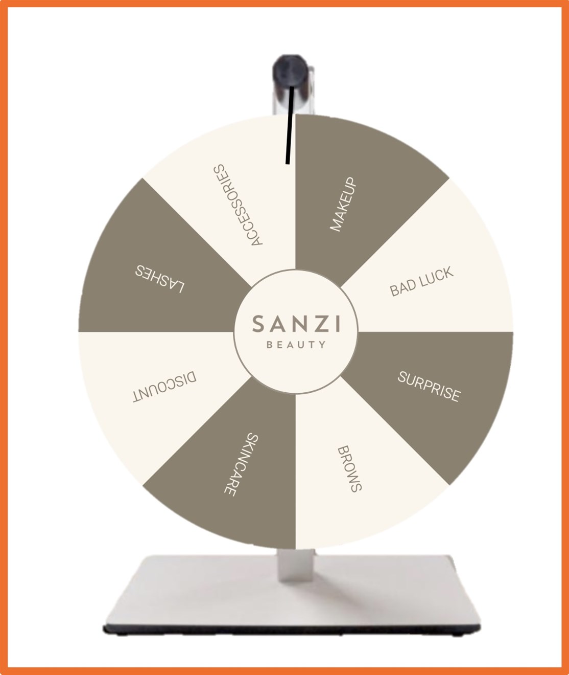 1 stk. Design Selv Bord Lykkehjul produceret til
SANZI BEAUTY, DANMARK
*