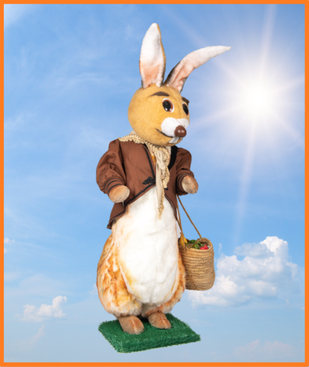 Mekanisk Påske Figur # 9
Hare med taske
Video: Ja, klik på billedet
Størrelse: 100 cm. høj
Strøm: 230.v.