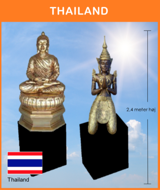 - 
Thailand
Thailands Buda, Temple vogtere, flag og info. stander.

Størrelse: efter aftale