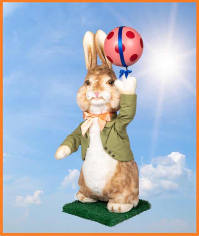 Mekanisk Påske Figur # 3
Hare med drejende bold
Video: Ja, - klik på billedet
Størrelse: 95 cm. høj
Strøm: 230.v.