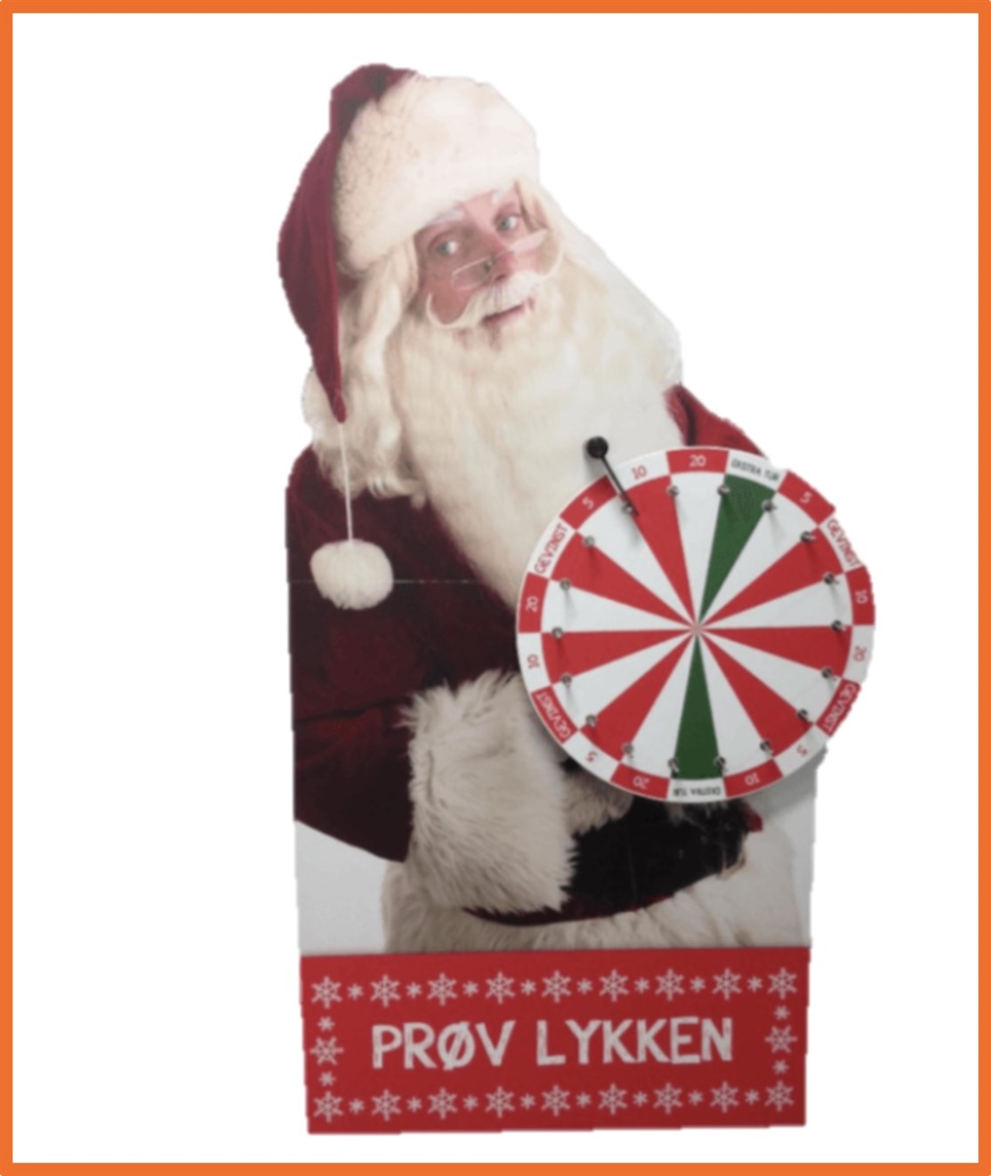 Lykkehjul med fast bagplade
Kan som her udskæres og laves efter fotografi og med det størrelse lykkehjul du ønsker
*